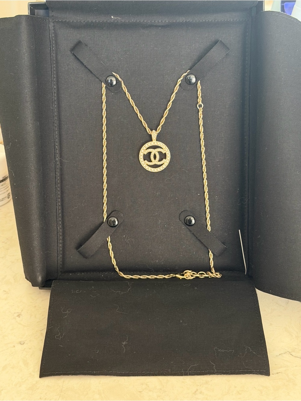 CHANEL Gold-Tone Twisted Rope Chain CC Pendant Necklace